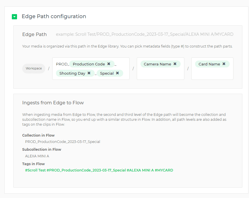A screenshot of the Limecraft platform showing the new file structure for ingest and off-load paths. 