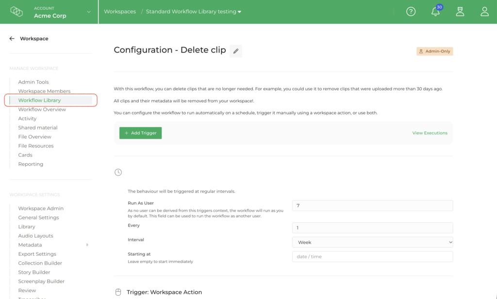 Limecraft screenshot illustrating how low-code workflows can be easily set up based on time or specific triggers