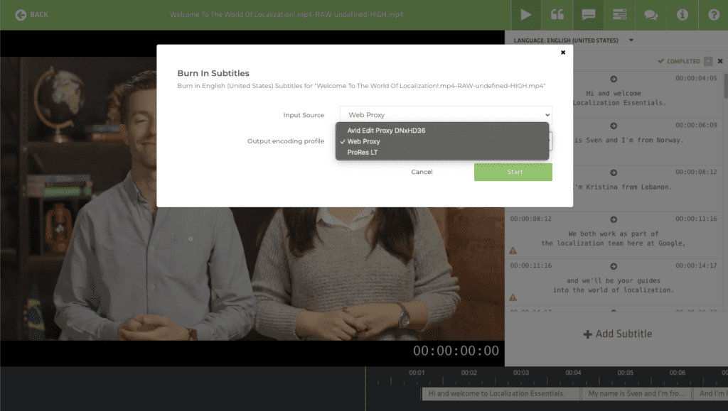 Limecraft now supports export of video with burned-in or embedded subtitles