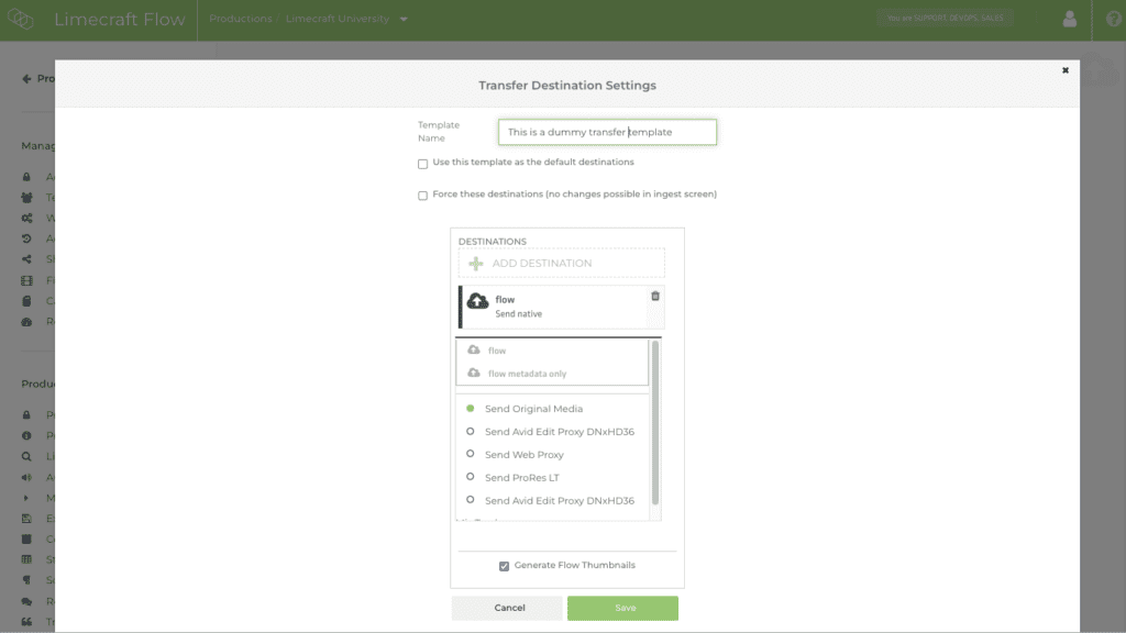 Using Limecraft, you can configure the file transfer settings for the video ingest process
