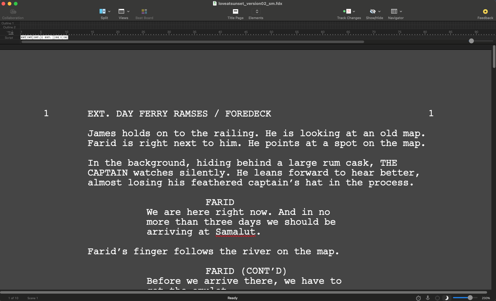 Screenshot showing a script in Final Draft, which is the metadata foundation for scripted content