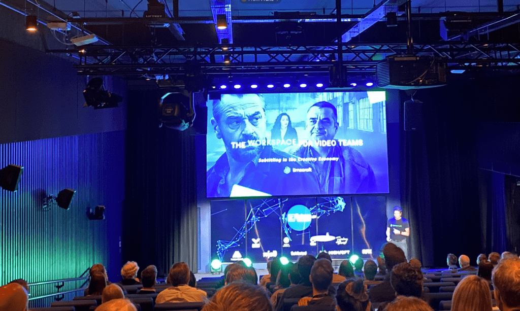 Limecraft CEO Maarten Verwaest giving a keynote at the Media City Bergen Future Week on the subject of Subtitling Short Form Video